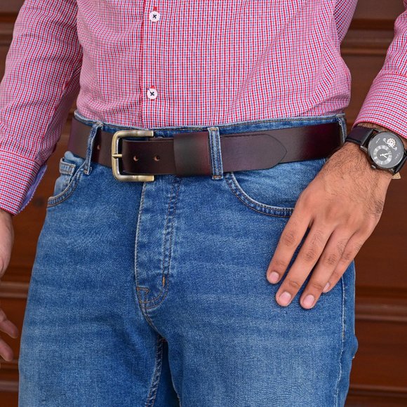 Men's Leather Belt - Antique Dark Maroon Handmade Belt- Free Personalization. - Picture 8 of 15